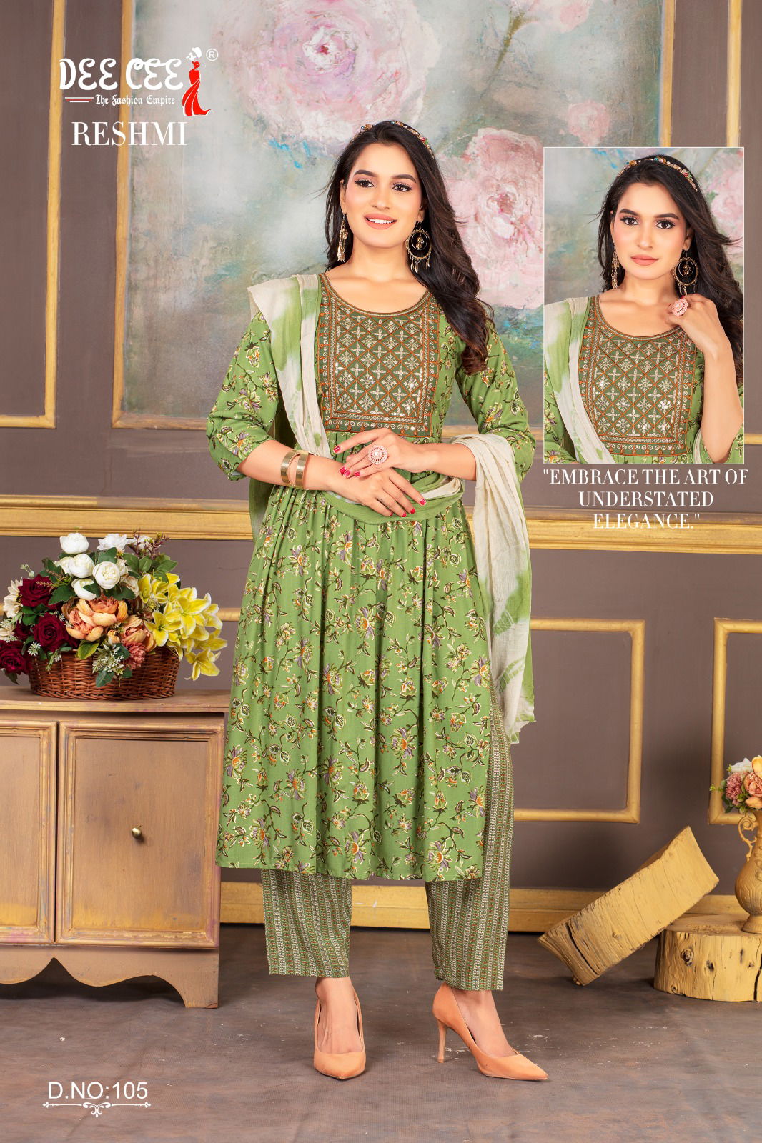 Reshmi By Deecee Rayon Foil Printed Naira Cut Kurti With Bottom Dupatta Wholesale Price In Surat